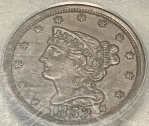 1853 BRAIDED HAIR HALF CENT ICG AU58 GREAT LOOKER HERE ACTUAL COIN #F1749 Cover