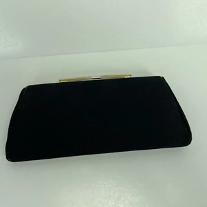 Black Fabric Clutch Formal Bag Decorative Clasp Purse Tote Pocket Handbag Vtg - Picture 1 of 6
