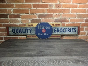VTG ANTIQUE HIRES ROOT BEER WOODEN SIGN 1900'S WOOD SIGN QUALITY GROCERIES - Picture 1 of 15