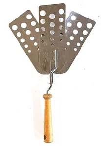 Expandable Triple 3 Blade Pierced Spatula Fox Run Steel USA Wood Handle Vintage - Picture 1 of 6