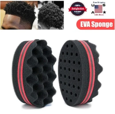2× Double Side Magic Hair Brush Sponge Twist Wave Barber Afro Hair Curl Wave US - Image 1 of 4