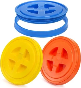 Bucket Lids 12 Inch 3 Colors Plastic Screw Top Twist Caps 3 Pack 5 Gallon - Picture 1 of 7