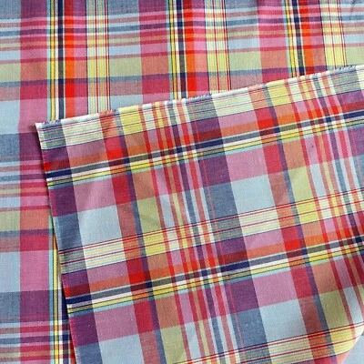 1.5 YD Shirting Fabric Red Preppy Plaid Polycotton - Image 1 of 4