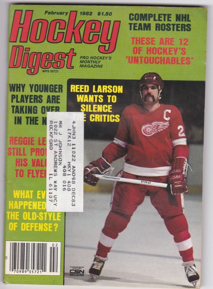 Hockey Digest, February 1982, Reed Larson, Detroit Red Wings, VG-EX - Image 1 of 1