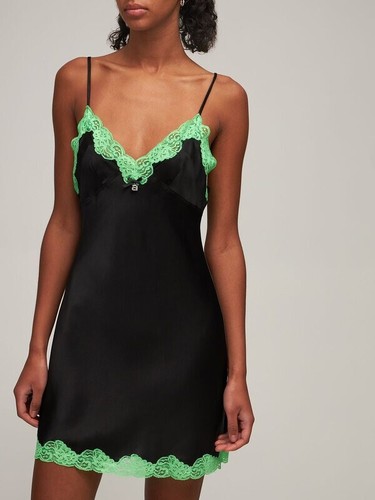 Mini Abito Alexander Wang Finitura in Pizzo Collo a V Seta Slip Satinato 2