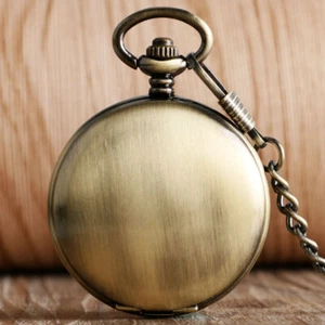 Bronze Smooth Self Winding Mechanical Pocket Watch Roman Numerals Dial Gifts - Picture 1 of 10