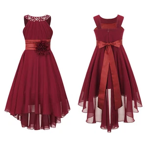 Girls Pleated Pageant Party Dress Flower Girl Dresses High Low Wedding Ball Gown - Picture 1 of 55