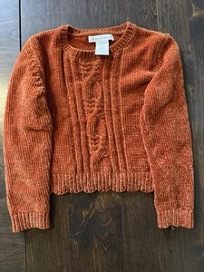Tommy Bahama Girls Kids Sweater S(5/6) Burnt Orange Brown Chenille Cable Knit - Picture 1 of 4