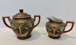 Vintage Moriage Milchkännchen & Zuckerdose mit Deckel handbemalt Japan - Bild 1 von 8