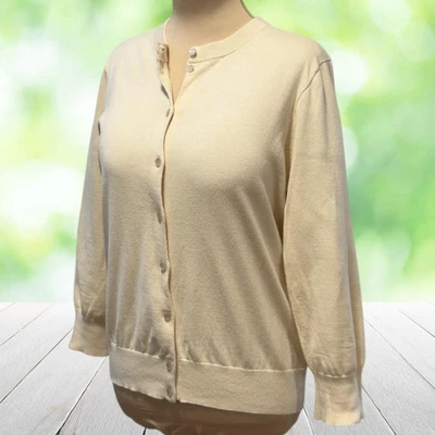 J CREW Sweater Womens XL Cream Clare Cardigan Button Front Cotton Knit Classic - Image 1 of 4