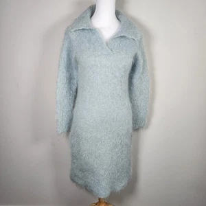 Vintage 60s Handknit Mohair Sweater Dress Womens XS Fuzzy Seafoam Knit Boho - Picture 1 of 16