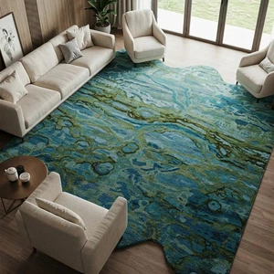 Alfombra de diseño abstracto acolchada a mano verde azulado verde salvia para sala de estar oficina etc. - Imagen 1 de 4