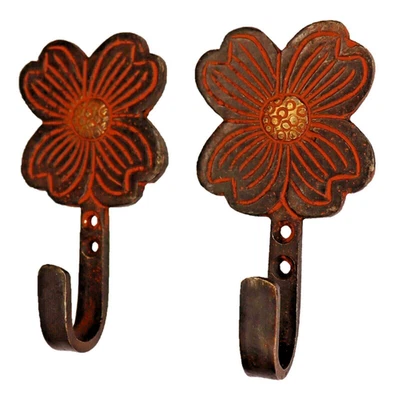 Vintage Style Flower Shape Handmade Brass Towel Key Cloth Wall Decor Hanger Hook - Image 1 of 4