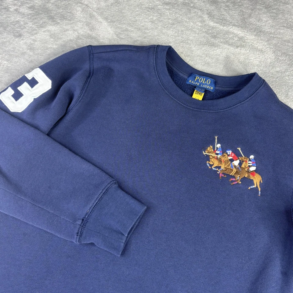 Polo Ralph Lauren Sweatshirt Youth M Navy Crewneck Polo Stampede Players 3 Logo - Image 1 of 4