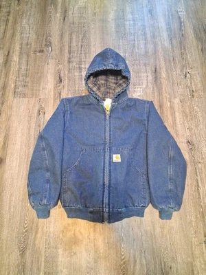 Vintage Youth Medium Denim Carhartt Zip Up Hooded Blanket Lined Jacket Y07 DST - Image 1 of 4