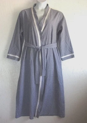 Bata cinturón mujer Eileen West azul/blanco a cuadros algodón Seersucker M Foto 1 de 4