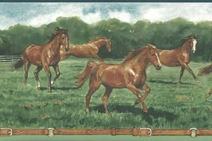 lot 2 Prepasted Wallpaper Galloping Horse Border 203B25575 Wall Paper 6 7/8"x15' - Picture 1 of 7