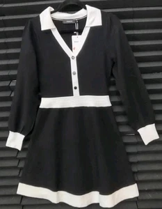Abito maglione donna Zesica autunno manica lunga linea A colletto bottoni maglia taglia S - Foto 1 di 11