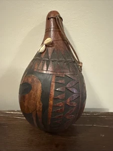 Scuotitore vintage tribale africano intagliato zucca giraffa Kenya Africa intaglio - Foto 1 di 8