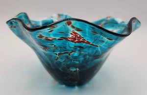 Glass Eye Studio Bowl Turquoise w Red ca 3 1/4" Tall X 5 3/4 " Wide No Signature - Picture 1 of 15