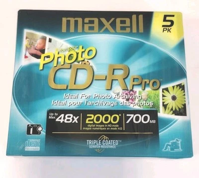 Maxell Photo CD-R Pro 48x 700mb 5 Pack Slim Cases Brand New Sealed TRIPLE COATED - Image 1 of 3