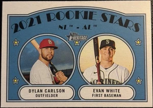 Tarjeta #295 Topps Heritage 2021 estrellas novatas Dylan Carlson & Evan White! - Imagen 1 de 2