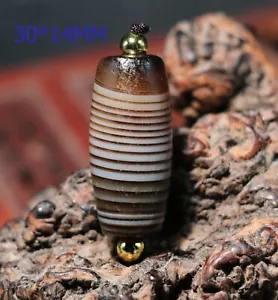 Magic Energy Tibetan Old Agate Natural Silkworm Line Dzi Bead Be Rich Symbol $$$ - Picture 1 of 7