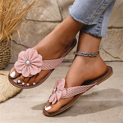 Sandalias planas chanclas florales para mujer Moda Clip Puntera Cómodas Zapatos de playa Foto 1 de 4