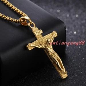 Lo último Collar Colgante Cruz Crucifijo Jesús Acero Inoxidable Dorado Mujeres Hombres Cadena - Imagen 1 de 6