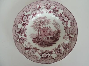 Antiguo cuenco de transferencia rojo rosa 1818-1846 PAISAJE EUROPEO Enoch Wood & Sons - Imagen 1 de 6