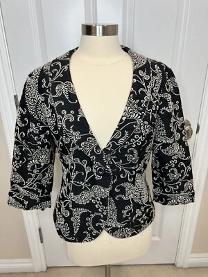 CAbi Eliza Brocade Tapestry Blazer Jacket Women's Size 10 Black Cream Floral — 第 1/4 张图片