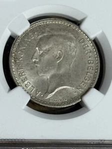 1934 Belgium 20F FLEMISH-COIN ALIGN. POS B ALBERT MS63 NGC - Picture 1 of 4