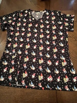 Scrub Top Scrubaid Christmas  Gnomes Stretch Womens Small - Image 1 of 4