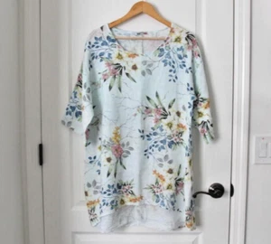 Blusa tunica lino floreale Made in Italy L rotolo linguetta manica corta donna - Foto 1 di 14