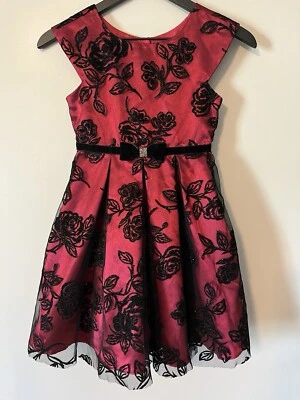 Vestido Jona Michelle Tul Rojo Negro Flor Niña Talla 7 BONITO Vacaciones Formal Foto 1 de 4