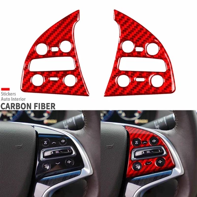 Cubierta de botón interior de fibra de carbono roja del volante para Cadillac XTS 2013-2019 Foto 1 de 4