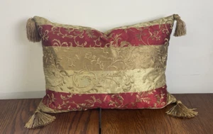 Embroidered Accent Pillow 16" x 21" Feather Bronze Burgundy Tasseled Vibrant - Picture 1 of 8