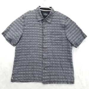 Nat Nast Luxury Originals Shirt Mens Large Gray Plaid 100% Linen Short Sleeve - Picture 1 of 12