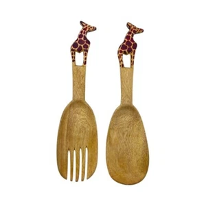 Kenya Handmade Giraffe wood Salad Server Set - Picture 1 of 5