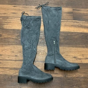 Gray Suede Platform Boots Over Knee velvet boots Size 8, Olivia + Kate - Picture 1 of 10