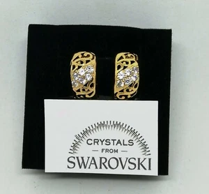 Orecchini a cerchio da donna oro giallo placcato e cristalli swarovski originali - Foto 1 di 3