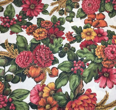 Cranston Home Fashion Prints Fabric Pink Flowers Cream Background 3 Yd Gold Meta - Image 1 of 4