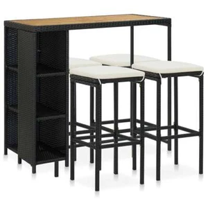 NNEVL 5 Piece Garden Bar Set with Cushions Poly Rattan Black - Picture 1 of 9