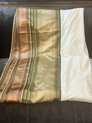 CROSCILL CARRINGTON GREEN GOLD CINNAMON TAUPE QUEEN BEDSKIRT 14" SPLIT CORNER - Image 1 of 4