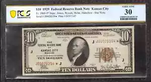 1929 $10 FEDERAL RESERVE BANK STAR NOTE FR.1860-J* KANSAS CITY PCGS 30 VF (354*) - Picture 1 of 2