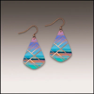 DC Designs фиолетовый бирюзовый геометрический искусства печати капли серьги SWJE уникальный - Изображение 1 из 4