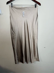 Old Navy High-Waisted Satin Midi Slip Skirt Mocha Taffy NWT Medium - Picture 1 of 5