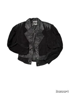 VTG 80s G III Black Leather Paisley Suede Cropped Motorcycle Bomber Jacket Biker - Picture 1 of 8