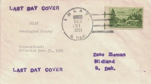 1951 Imlay, South Dakota "Last Day" 4-bar Cancel on Postmaster-signed Cover; DPO - Picture 1 of 2