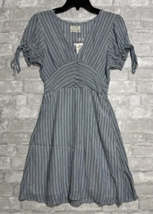 NWT Urban Outfitters Blue White Stripe Fit & Flare Dress Tie Sleeves Size Small - Picture 1 of 10